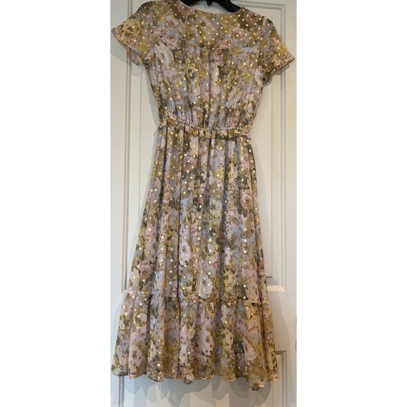 LC LAUREN CONRAD FLORAL MIDI GOLD DRESS - SIZE XS - Picture 4 of 5